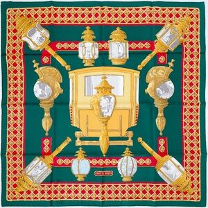 NWT Vintage Hermes Scarf “Feux de Route” in Deep Green